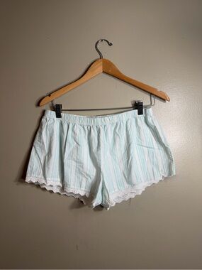 Jessica Simpson Mint Green Striped Lounge Shorts Lace Trim Size L